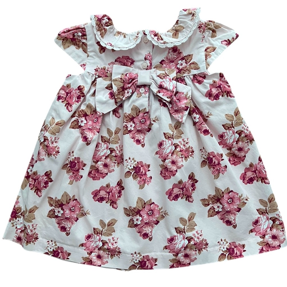 Janie And Jack Dress Girls 12-18 Months Pink Floral Bow Ruffle Cotton Party - Picture 2 of 9